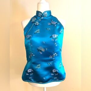 Elegant Blue Floral Women's Halter Top